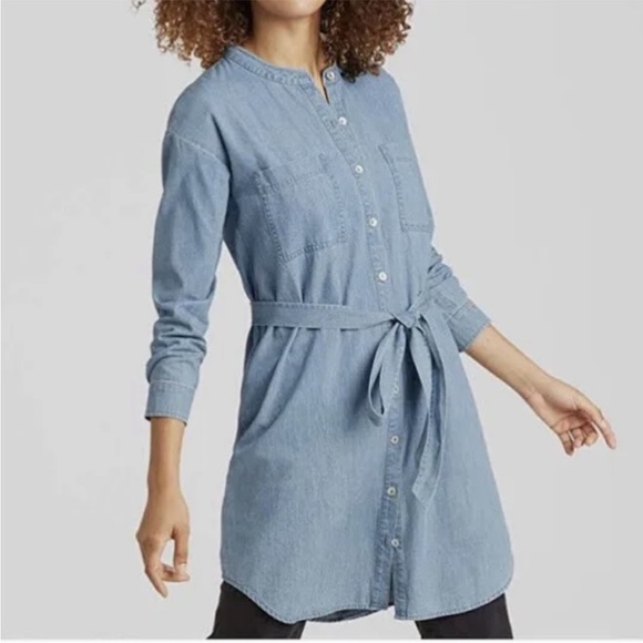 NWT Eileen Fisher Mandarin Collar Denim Tencel Dress SZ S - Picture 4 of 16